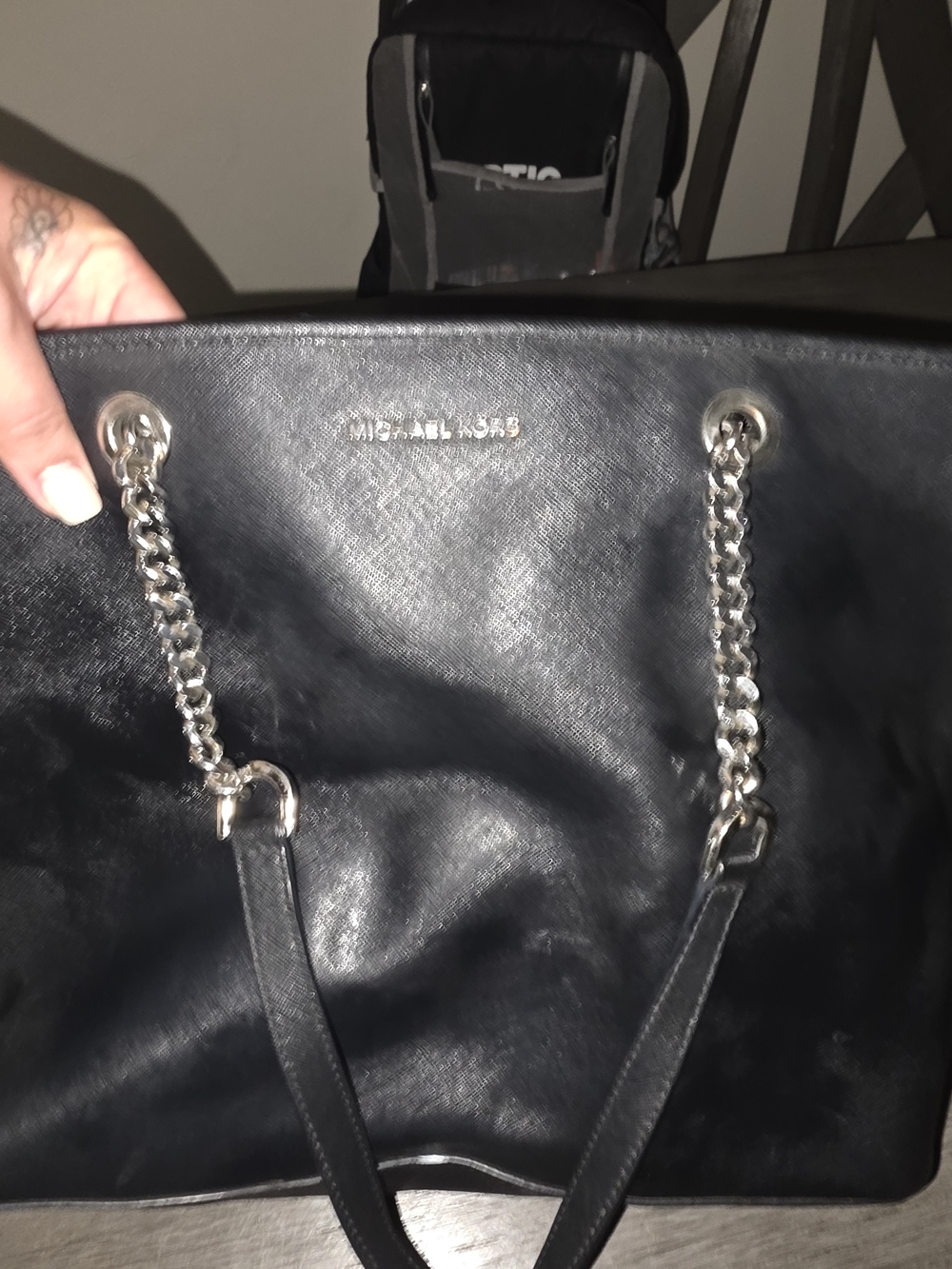 Michael Kors Black Leather Chain-Handle Tote - Picture 5 of 6